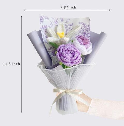M-dazzling Crochet Flowers,Crochet Flower Bouquet, Finished Handmade Flowers,pink Roses,pink Tulip,for Valentines Day Mother's Day Birthday Wedding Teacher’Day Gift and Home Decor and Desk Decoration in Saudi Arabia