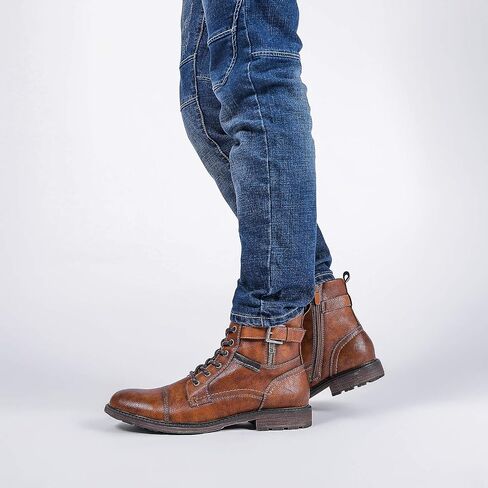 AMAPO Men Oxford Boots, Buckle Dress Boot, Casual Men Boots Lace-Up Side Zipper in Kuwait
