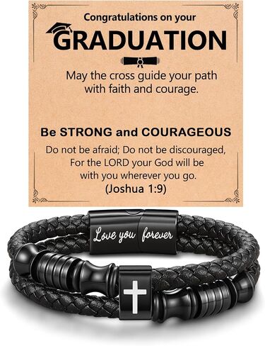 UNGENT THEM Bible Verses Christian Graduation Gifts Double-Row Braided Leather Cross Bracelet for Men Boys in Saudi Arabia