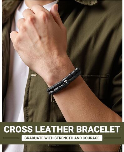 UNGENT THEM Bible Verses Christian Graduation Gifts Double-Row Braided Leather Cross Bracelet for Men Boys in Saudi Arabia