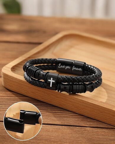 UNGENT THEM Bible Verses Christian Graduation Gifts Double-Row Braided Leather Cross Bracelet for Men Boys in Saudi Arabia