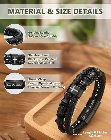 UNGENT THEM Bible Verses Christian Graduation Gifts Double-Row Braided Leather Cross Bracelet for Men Boys in Saudi Arabia