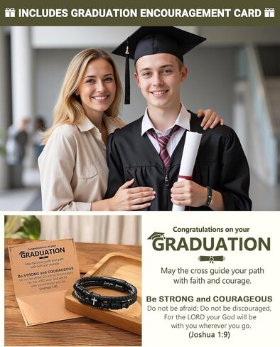 UNGENT THEM Bible Verses Christian Graduation Gifts Double-Row Braided Leather Cross Bracelet for Men Boys in Saudi Arabia
