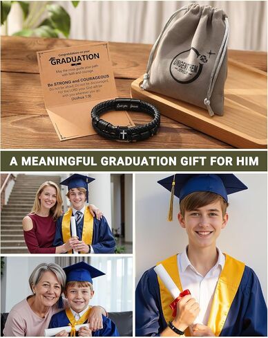 UNGENT THEM Bible Verses Christian Graduation Gifts Double-Row Braided Leather Cross Bracelet for Men Boys in Saudi Arabia
