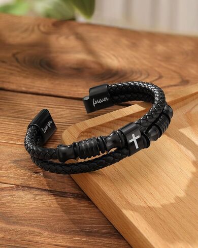 UNGENT THEM Bible Verses Christian Graduation Gifts Double-Row Braided Leather Cross Bracelet for Men Boys in Saudi Arabia