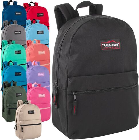 Trail maker 24 Pack- Classic 17 Inch Backpacks in Bulk Wholesale Back Packs for Boys and Girls (Assorted 12 Colors Pack) in Kuwait