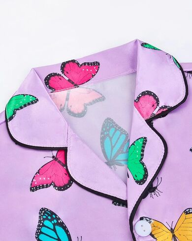 سيلفيري بيجامة من الساتان للفتيات ملابس نوم حريرية بأزرار سفلية ملابس نوم يونيكورن ملابس نوم PJS مجموعة هدايا للأطفال in Kuwait