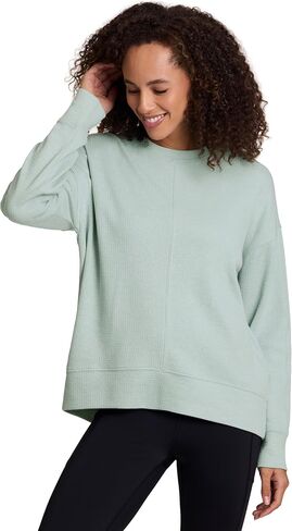 RBX Women's Crewneck Pullover Buttery Soft Waffle Textured Long Sleeve Yoga Top Relaxed Fit Lightweight Peached Sweatshirt in Saudi Arabia