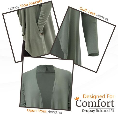 Happyluxe Lightweight Cardigan Sweaters for Women - Eco Cashmere Cardigan with Pockets. Long, Open Front - Made in USA in Saudi Arabia