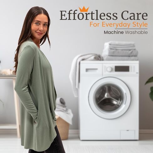 Happyluxe Lightweight Cardigan Sweaters for Women - Eco Cashmere Cardigan with Pockets. Long, Open Front - Made in USA in Saudi Arabia