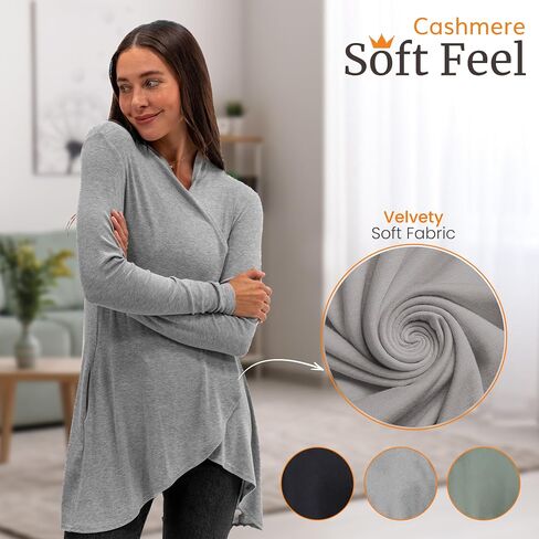 Happyluxe Lightweight Cardigan Sweaters for Women - Eco Cashmere Cardigan with Pockets. Long, Open Front - Made in USA in Saudi Arabia