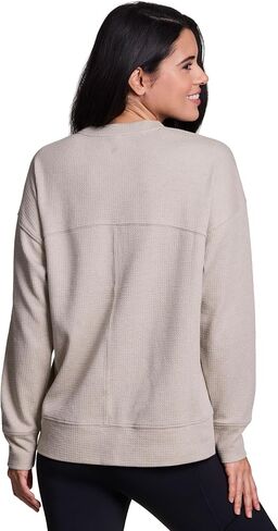 RBX Women's Crewneck Pullover Buttery Soft Waffle Textured Long Sleeve Yoga Top Relaxed Fit Lightweight Peached Sweatshirt in Saudi Arabia