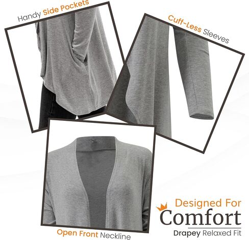 Happyluxe Lightweight Cardigan Sweaters for Women - Eco Cashmere Cardigan with Pockets. Long, Open Front - Made in USA in Saudi Arabia