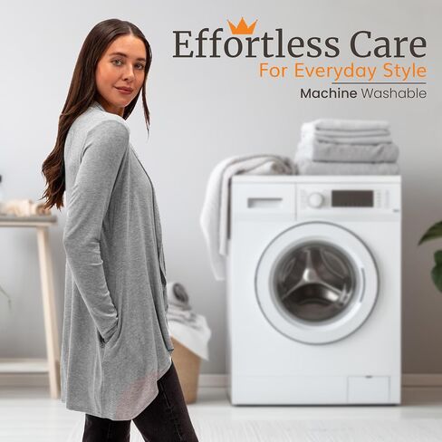 Happyluxe Lightweight Cardigan Sweaters for Women - Eco Cashmere Cardigan with Pockets. Long, Open Front - Made in USA in Saudi Arabia