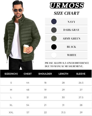 Men's Puffer Jacket Lightweight Warm Winter Jackets for Men Windproof Insulated Puffy Coat with 3 Pockets in Saudi Arabia