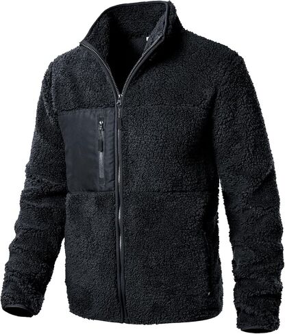 Men's Sherpa Fleece Jacket Lightweight Full Zip Outdoor Casual Coat Soft Warm Outwear Jacket in Kuwait