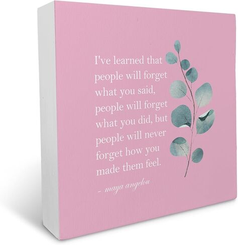 Maya Angelou Quote I've Learned That People Will Forget What You Said Wood Box Sign Rustic Inspirational Wood Block Plaque Decor for Home Office Wall Desk Shelf Decoration in Saudi Arabia