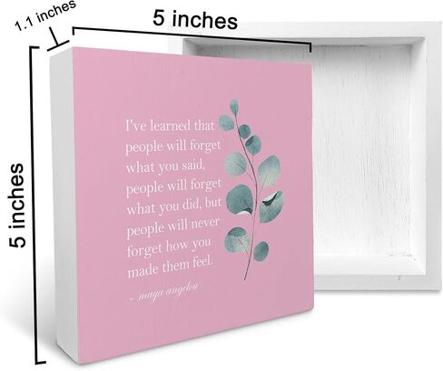 Maya Angelou Quote I've Learned That People Will Forget What You Said Wood Box Sign Rustic Inspirational Wood Block Plaque Decor for Home Office Wall Desk Shelf Decoration in Saudi Arabia