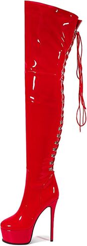 Shiny leather Thigh high boots Stiletto heels Platform Over the knee Round toe back zipper Sexy Front zipper Strappy high heel Cosplay Custume unisex boots for Women in Saudi Arabia