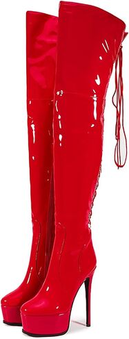 Shiny leather Thigh high boots Stiletto heels Platform Over the knee Round toe back zipper Sexy Front zipper Strappy high heel Cosplay Custume unisex boots for Women in Saudi Arabia