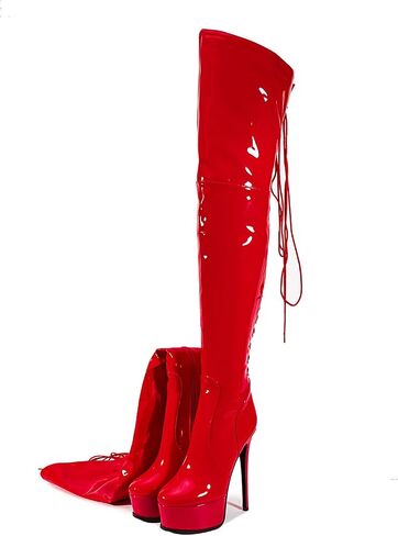 Shiny leather Thigh high boots Stiletto heels Platform Over the knee Round toe back zipper Sexy Front zipper Strappy high heel Cosplay Custume unisex boots for Women in Saudi Arabia