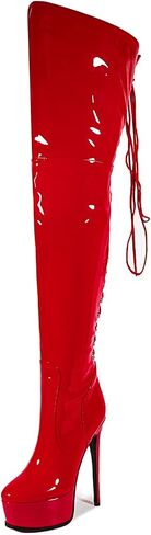 Shiny leather Thigh high boots Stiletto heels Platform Over the knee Round toe back zipper Sexy Front zipper Strappy high heel Cosplay Custume unisex boots for Women in Saudi Arabia