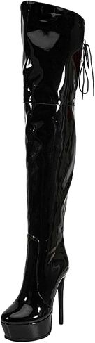 Shiny leather Thigh high boots Stiletto heels Platform Over the knee Round toe back zipper Sexy Front zipper Strappy high heel Cosplay Custume unisex boots for Women in Saudi Arabia