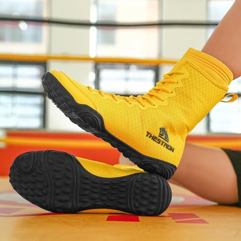 THESTRON Men's Professional Boxing Wrestling Shoes Breathable Fighting Training Boots Male Combat Shoes Man High Top Fitness Sports Sneakers in Saudi Arabia