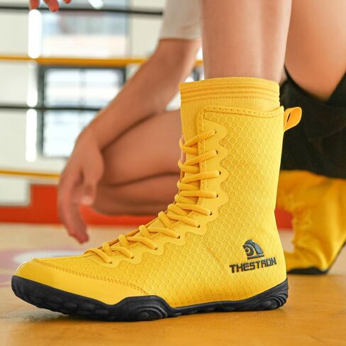 THESTRON Men's Professional Boxing Wrestling Shoes Breathable Fighting Training Boots Male Combat Shoes Man High Top Fitness Sports Sneakers in Saudi Arabia