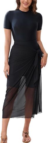 IDOPIP Muslim Burkini Swimsuit for Women Modest Islamic Swimwear with Beach Skirt + Cover up Sarong + Pants 4PCS Bathing Suit in Saudi Arabia