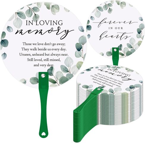 Teling 50 Pcs Funeral Favors Fans Memorial Paper Thick Paper Handheld Parlor Fans with Wooden Handle Hand for Funeral Services Condolence Sympathy Gift Supplies(Sea Mew) in Saudi Arabia