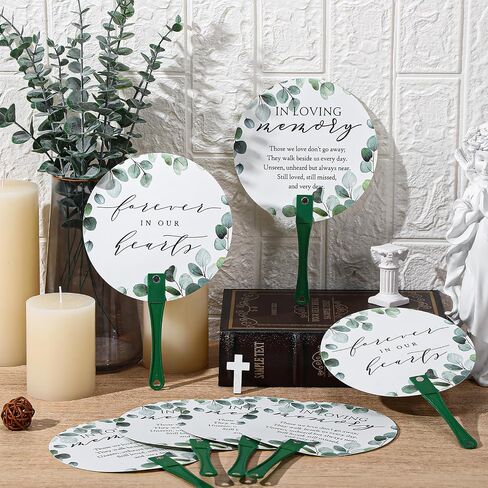 Teling 50 Pcs Funeral Favors Fans Memorial Paper Thick Paper Handheld Parlor Fans with Wooden Handle Hand for Funeral Services Condolence Sympathy Gift Supplies(Sea Mew) in Saudi Arabia