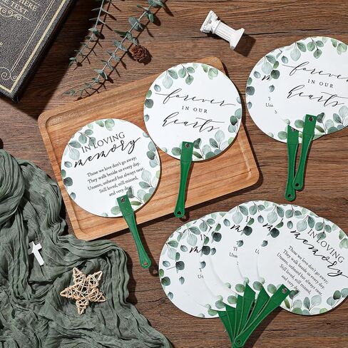 Teling 50 Pcs Funeral Favors Fans Memorial Paper Thick Paper Handheld Parlor Fans with Wooden Handle Hand for Funeral Services Condolence Sympathy Gift Supplies(Sea Mew) in Saudi Arabia