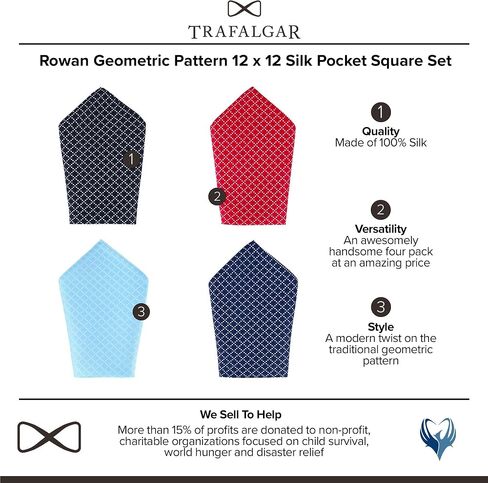 Trafalgar Men's Rowan Geometric Pattern 12 x 12 Silk Pocket Square Set in Saudi Arabia