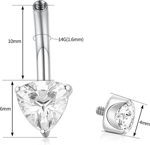Peaklink G23 Titanium Belly Button Ring 14g Belly Betcing 10mm Ring Ring Internal Thread Deibicing Jewelry Triangle CZ Navel Belly Belly in Kuwait