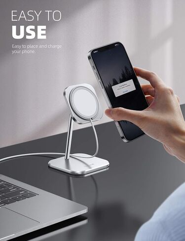 حامل هاتف Lamicall لشاحن MagSafe - [MagSafe غير متضمن] حامل شحن ألومنيوم قابل للتعديل يدور 360 درجة للمكتب، متوافق مع Apple iPhone 15 14 Plus 13 12 Mini، Pro، Pro Max in Kuwait