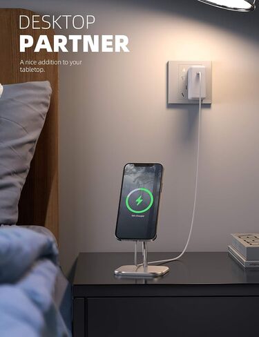 حامل هاتف Lamicall لشاحن MagSafe - [MagSafe غير متضمن] حامل شحن ألومنيوم قابل للتعديل يدور 360 درجة للمكتب، متوافق مع Apple iPhone 15 14 Plus 13 12 Mini، Pro، Pro Max in Kuwait