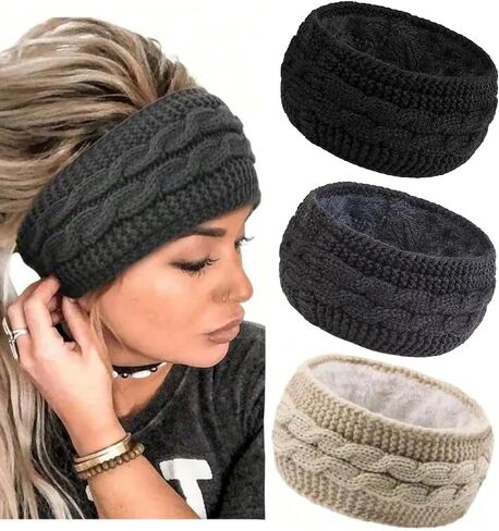 Winter Headbands for Women Ear Warmers, Warm Headbands for Women Winter Accessories, Cold Weather Headband for Women's Hair Fleece Lining Headband Christmas Gifts in Kuwait