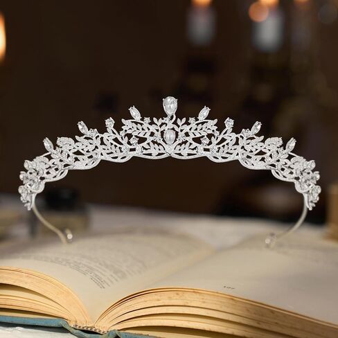 SWEETV Silver Tiara Crown for Women,Princess Tiaras for Girls,Crystal Retro Hair Accessories for Wedding Birthday Prom Pageant Quinceanera in Kuwait