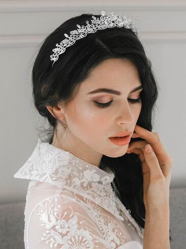 SWEETV Silver Tiara Crown for Women,Princess Tiaras for Girls,Crystal Retro Hair Accessories for Wedding Birthday Prom Pageant Quinceanera in Kuwait