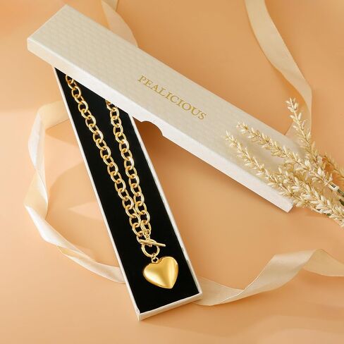 Chunky Heart Necklace, Heart Necklace Gold Chunky Necklaces for Women with Toggle Clasp, Puffy Heart Pendant 14k Gold Statement Charm Choker Collar Thick Chain Jewelry Birthday Summer Gifts in Saudi Arabia