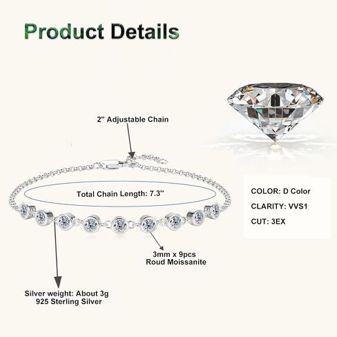 Moissanite Link Bracelet 0.9cttw D Color VVS1 925 Sterling Silver Delicate Precious Stylish Bracelet for Women Mom Birthday Gifts in Saudi Arabia