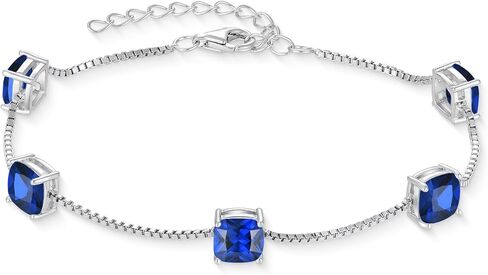 Birthstone Bracelet for Women 925 Sterling Silver Dainty Princess Cut Link Bracelet Jewelry Gifts for Her in Saudi Arabia