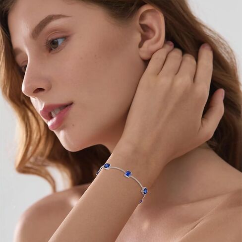 Birthstone Bracelet for Women 925 Sterling Silver Dainty Princess Cut Link Bracelet Jewelry Gifts for Her in Saudi Arabia