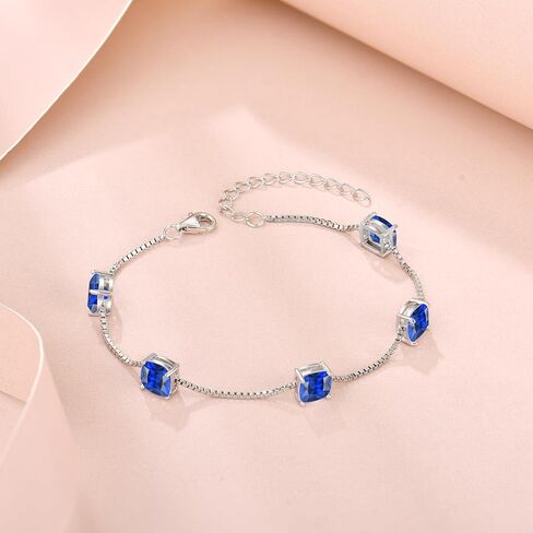 Birthstone Bracelet for Women 925 Sterling Silver Dainty Princess Cut Link Bracelet Jewelry Gifts for Her in Saudi Arabia