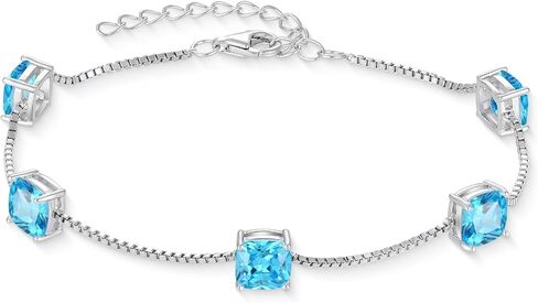 Birthstone Bracelet for Women 925 Sterling Silver Dainty Princess Cut Link Bracelet Jewelry Gifts for Her in Saudi Arabia