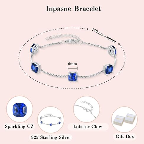 Birthstone Bracelet for Women 925 Sterling Silver Dainty Princess Cut Link Bracelet Jewelry Gifts for Her in Saudi Arabia