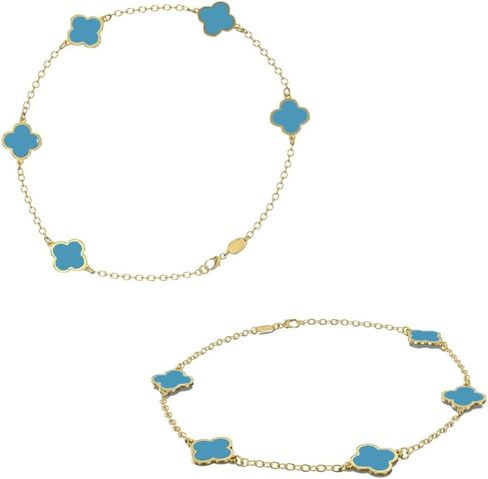 14K Gold Clover سوار محظوظ للنساء Van Cleef & Arpels أساور بيضاء أساور لطيفة مجوهرات هدايا عصرية للنساء الأم لؤلؤة ، 7 بوصات سحر إيطالي وسلسلة ذهبية صلبة 100 ٪ ، حزمة قد تختلف in Saudi Arabia