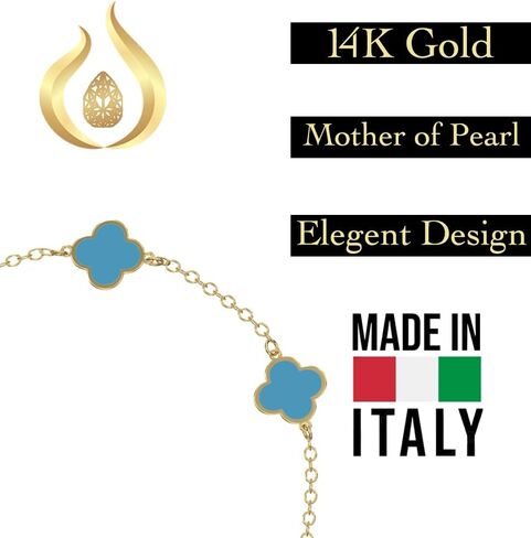 14K Gold Clover سوار محظوظ للنساء Van Cleef & Arpels أساور بيضاء أساور لطيفة مجوهرات هدايا عصرية للنساء الأم لؤلؤة ، 7 بوصات سحر إيطالي وسلسلة ذهبية صلبة 100 ٪ ، حزمة قد تختلف in Saudi Arabia