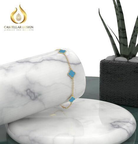 14K Gold Clover سوار محظوظ للنساء Van Cleef & Arpels أساور بيضاء أساور لطيفة مجوهرات هدايا عصرية للنساء الأم لؤلؤة ، 7 بوصات سحر إيطالي وسلسلة ذهبية صلبة 100 ٪ ، حزمة قد تختلف in Saudi Arabia